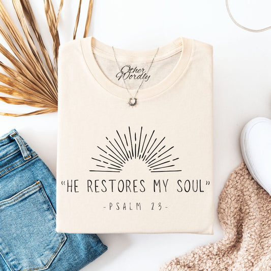 Psalm 23 Verse T-shirt | He Restores My Soul