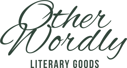 Logo for 'Other worldly literary goods' with decorative text on a white background